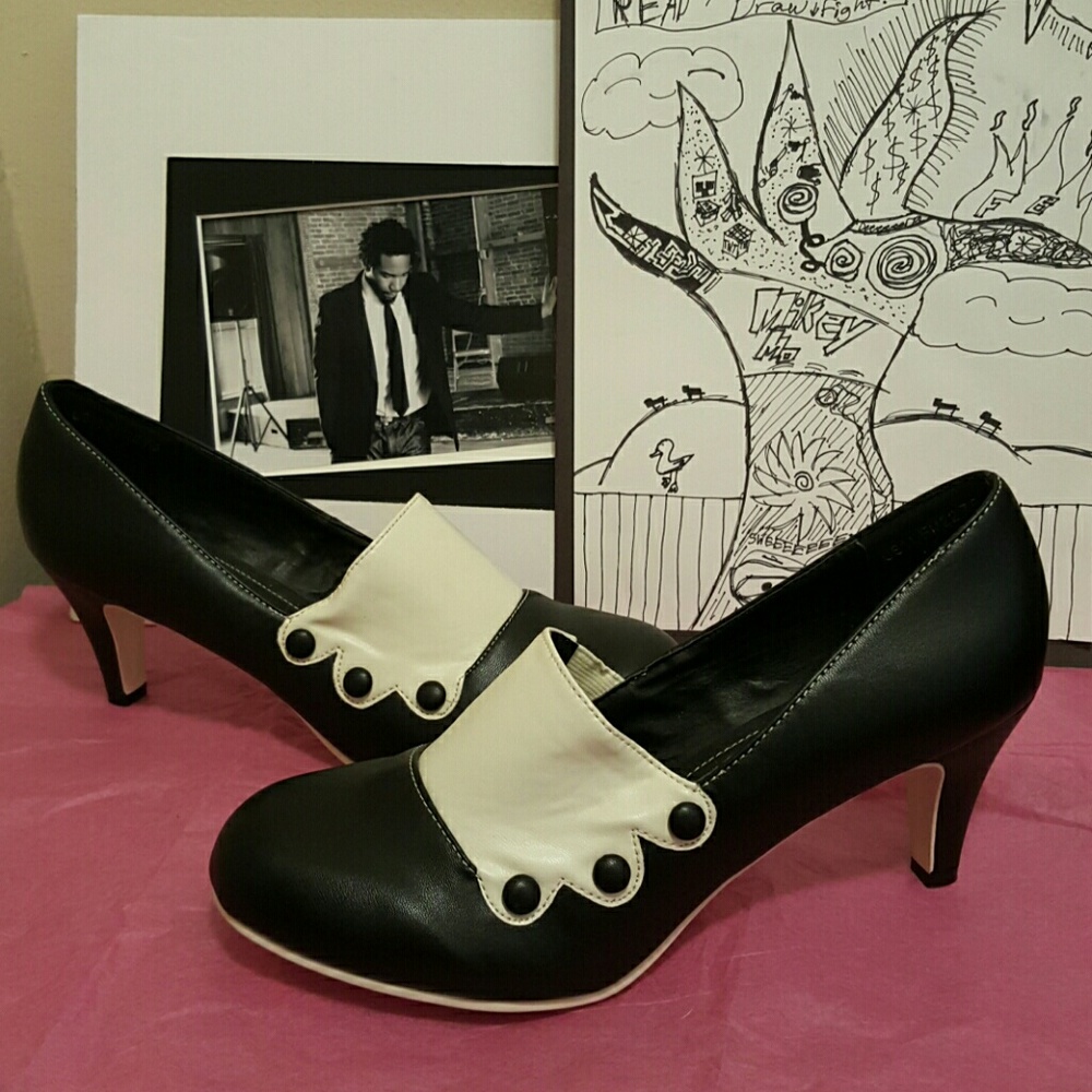 T.U.K. brand black and white heels size US 11
